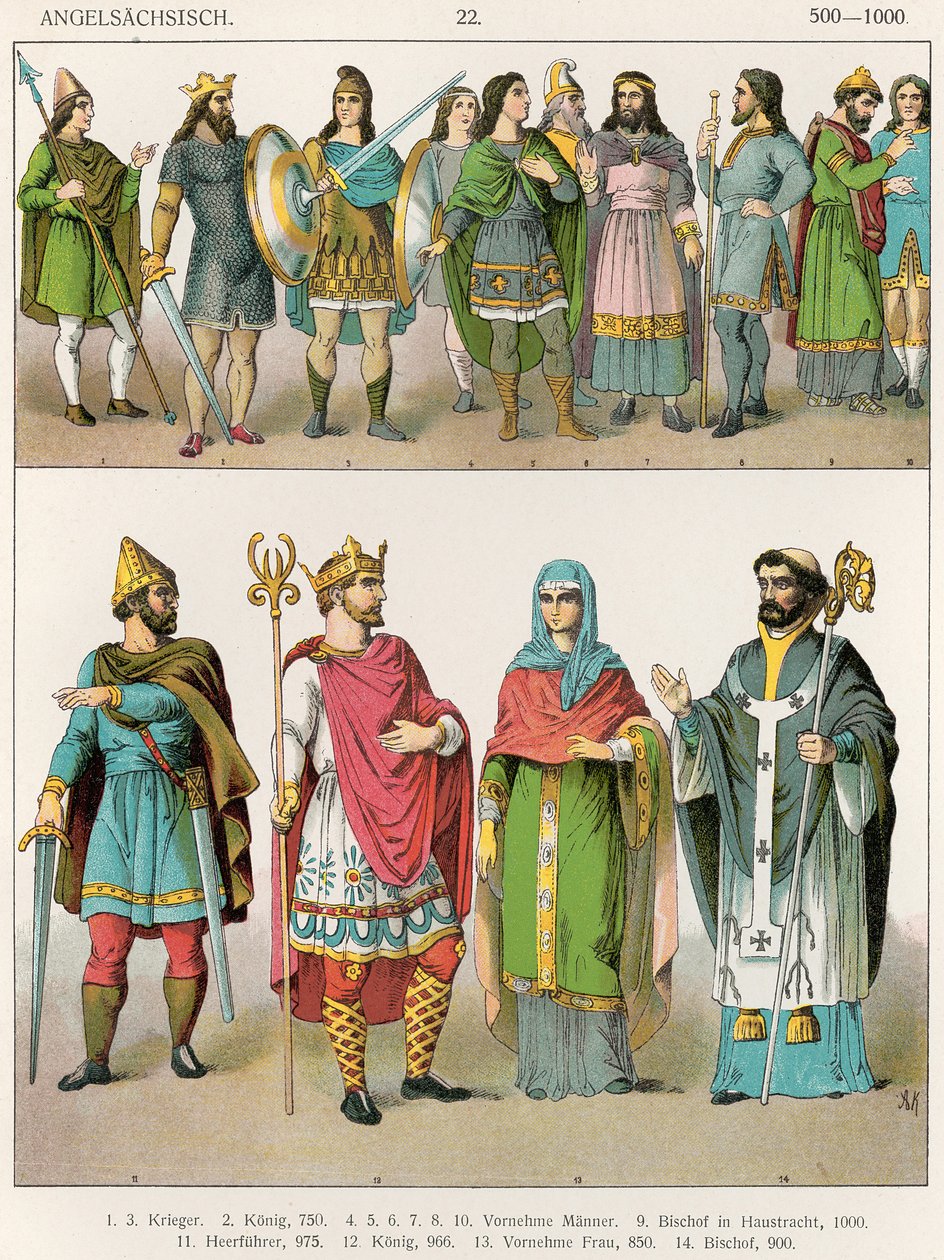 Anglo-Saxon Dress, fra 'Trachten der Voelker', 1864 av Albert Kretschmer
