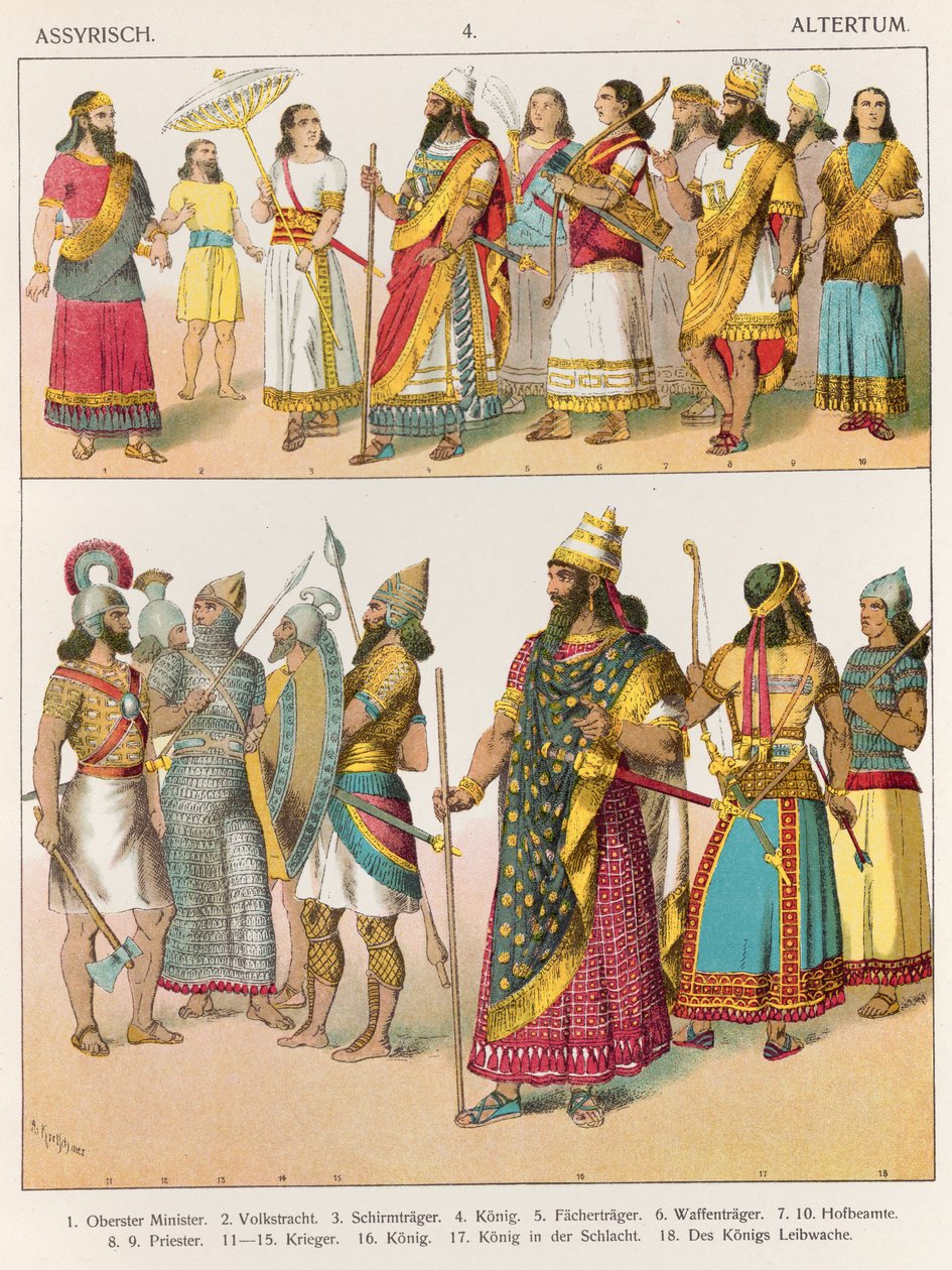 Assyrisk kjole, fra 'Trachten der Voelker', 1864 av Albert Kretschmer