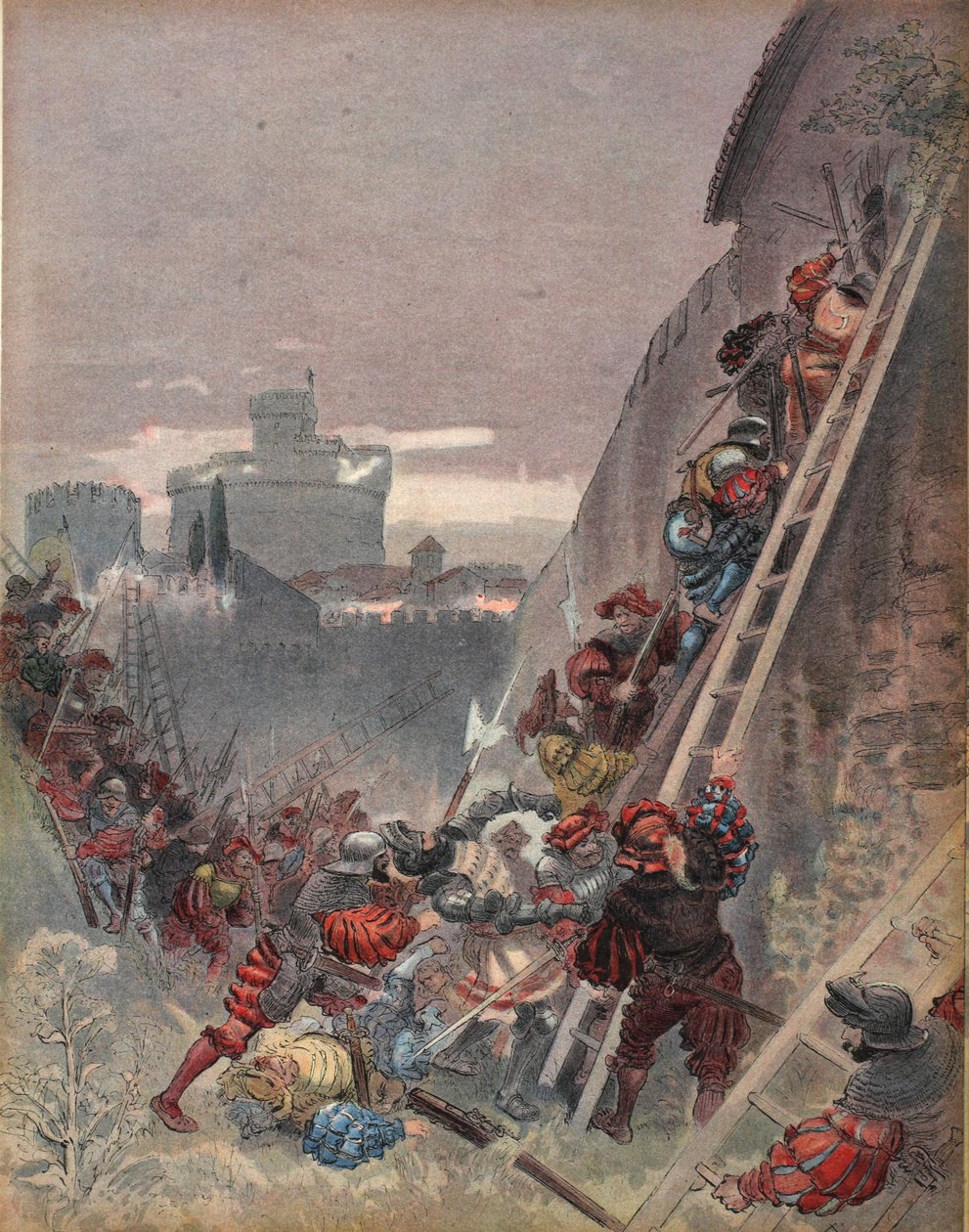Bourbon drept under angrepet på Roma, 6. mai 1527, illustrasjon fra 