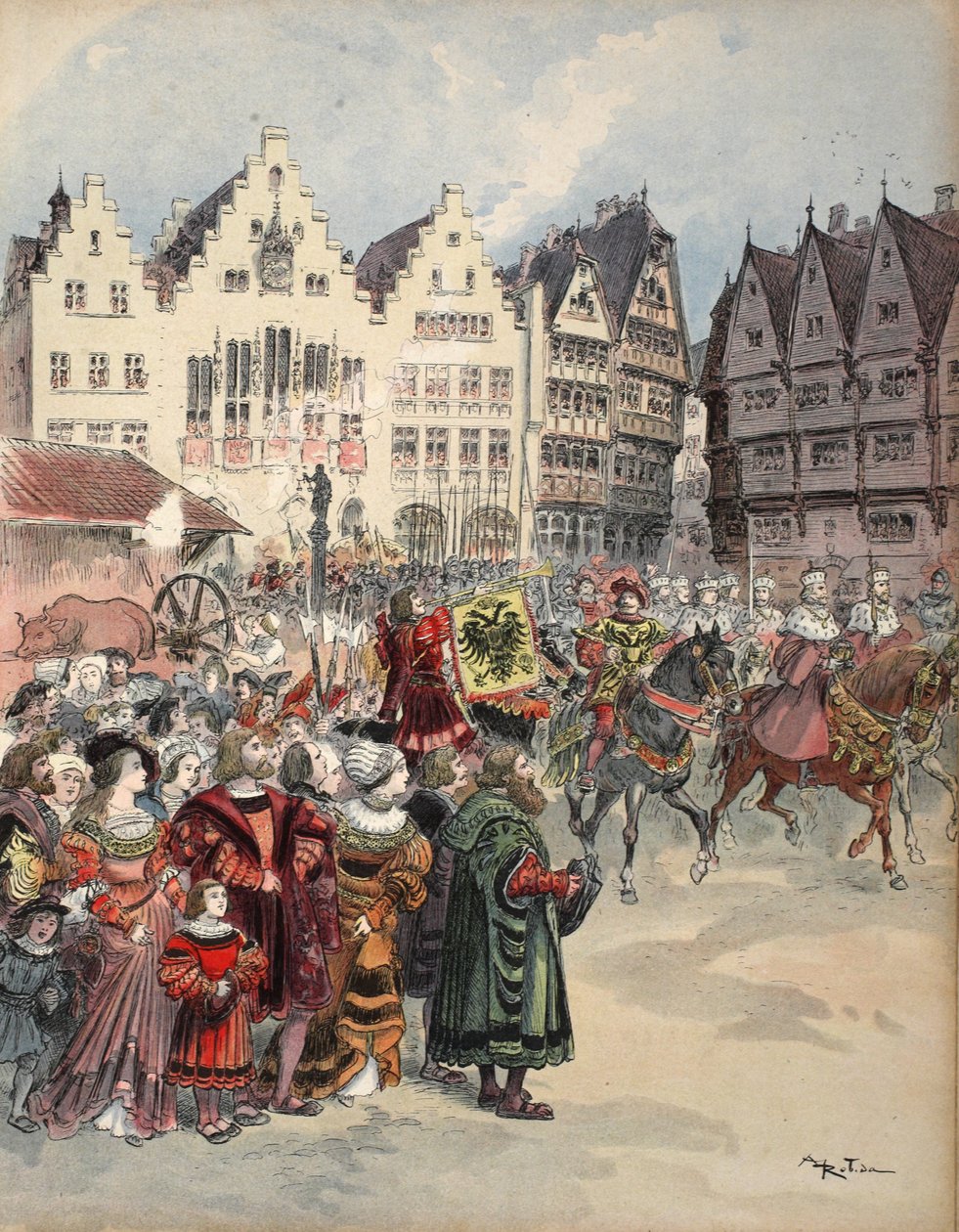 Valg til imperiet: prosesjonen av de syv kurfyrstene gjennom Frankfurts gater, illustrasjon fra 