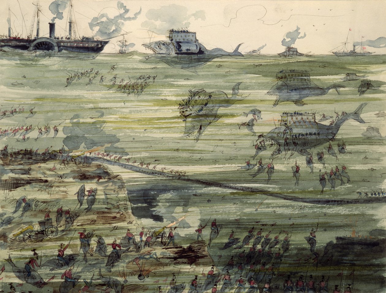 Great Submarine Battle, slutten av 1800-tallet av Albert Robida