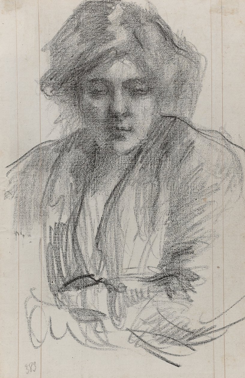 Julie, kunstnerens kone, ca. 1920 (fargestift og blekk på papir) av Albert de Belleroche