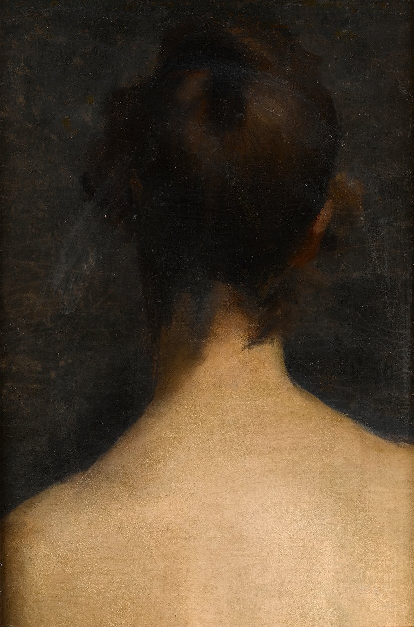 Sett bakfra, hode og skuldre, av en ung kvinne, ca. 1885 av Albert de Belleroche