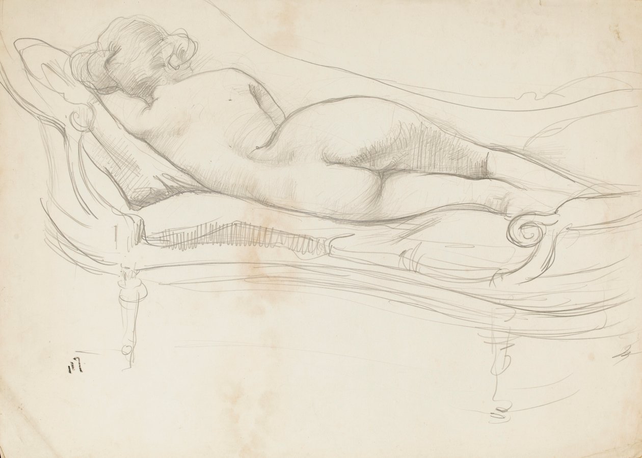 Sover naken på en sofa av Albert de Belleroche