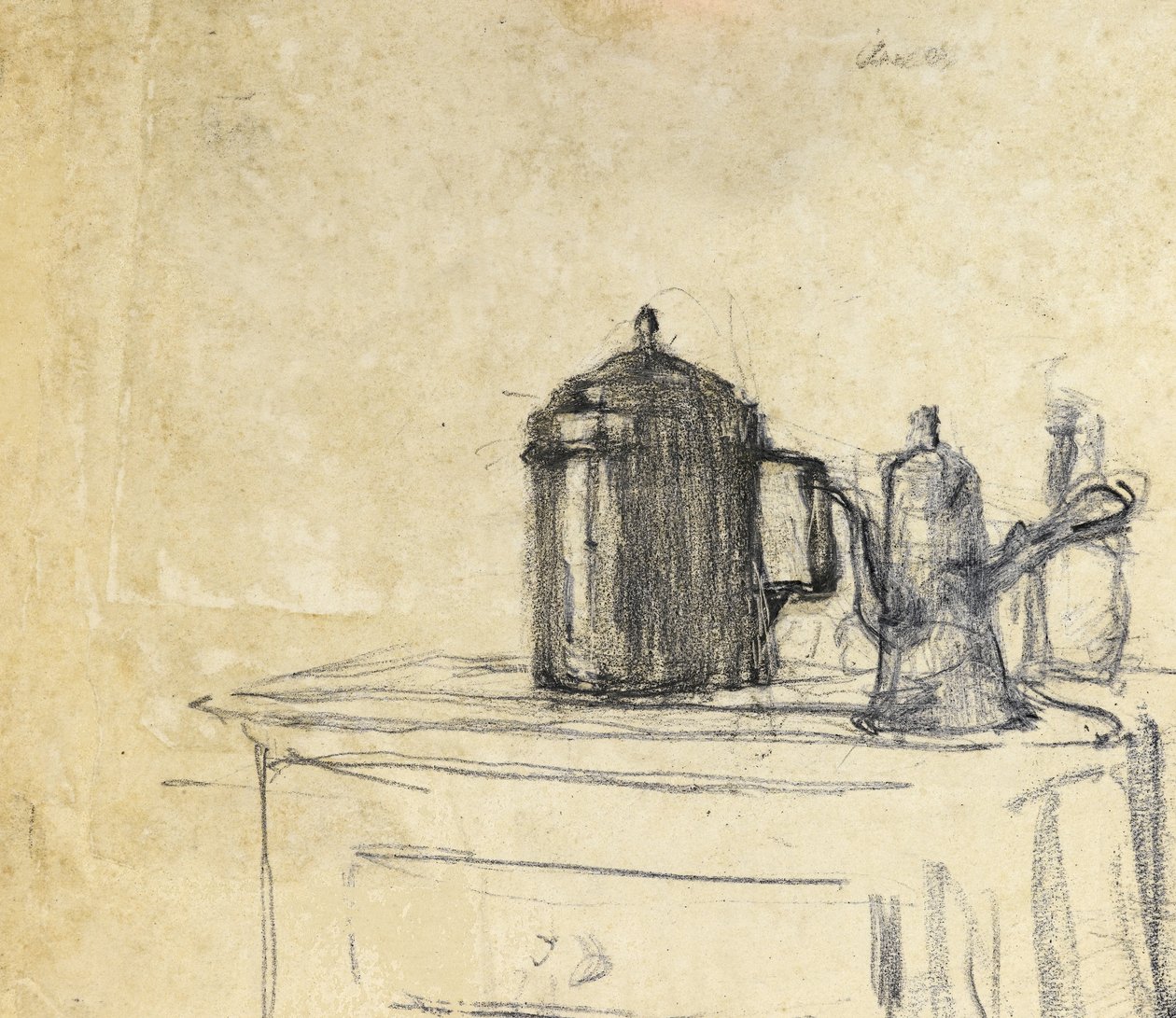 Stilleben av kanner, ca. 1890 (svart kritt på papir) av Albert de Belleroche
