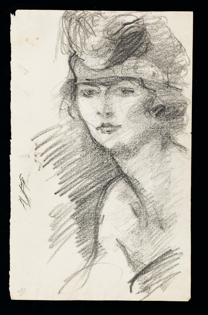 Studie av en modell, med hårbånd, ca. 1900 (kull på papir) av Albert de Belleroche