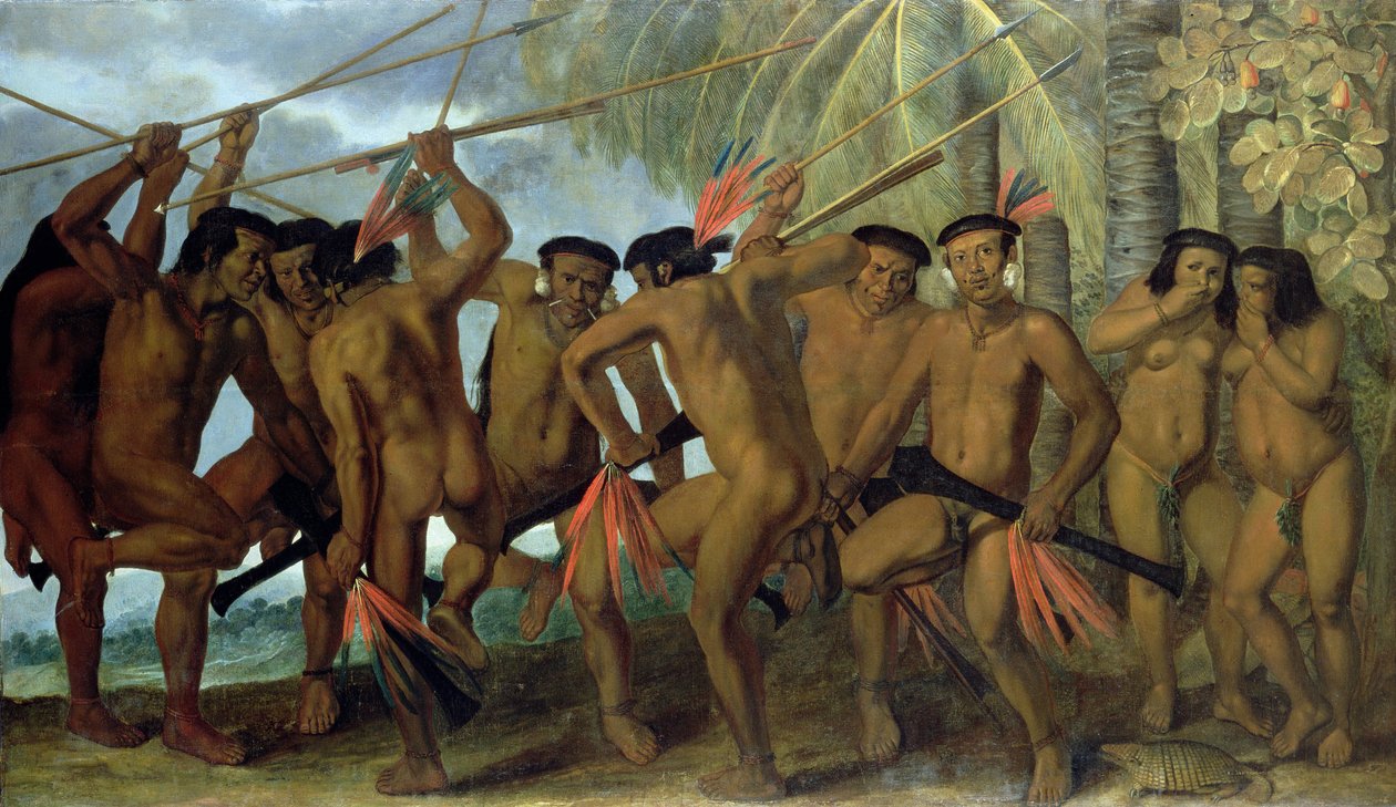 Tapuya-menn i det nordøstlige Brasil i krigsdans, 1641 av Albert van der Eeckhout