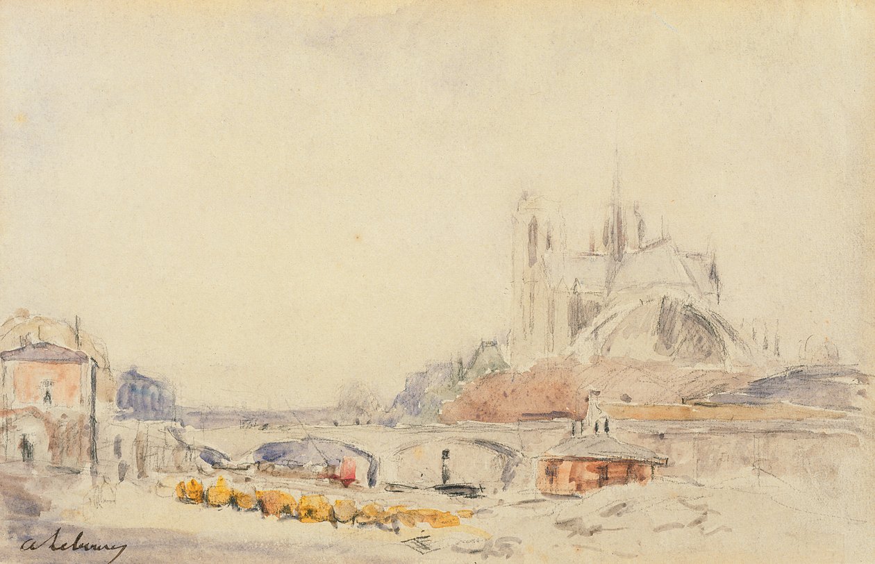 Utsikt over Pont de la Tournelle og Notre-Dame de Paris av Albert Charles Lebourg