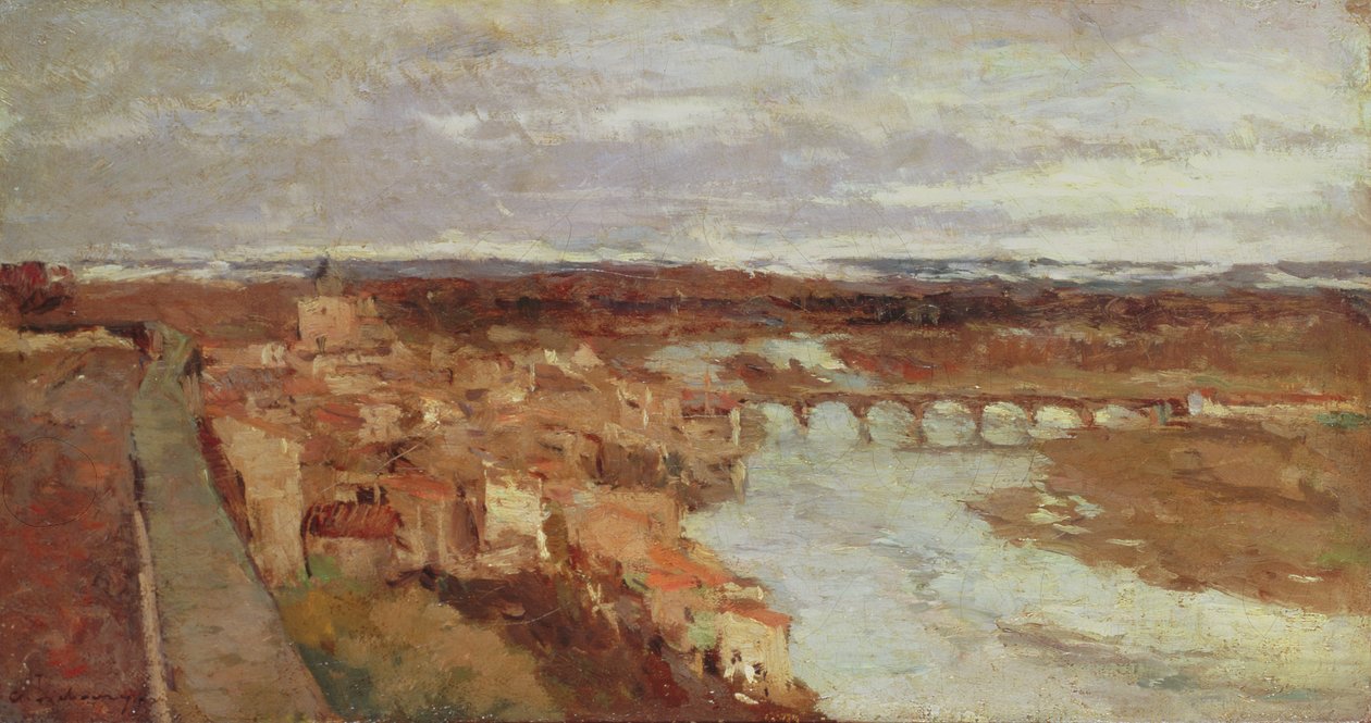 Utsikt over byen Pont-du-Chateau, ca. 1895 av Albert Charles Lebourg