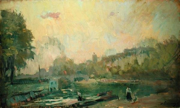 Langs Seinen (olje på lerret) av Albert Charles Lebourg