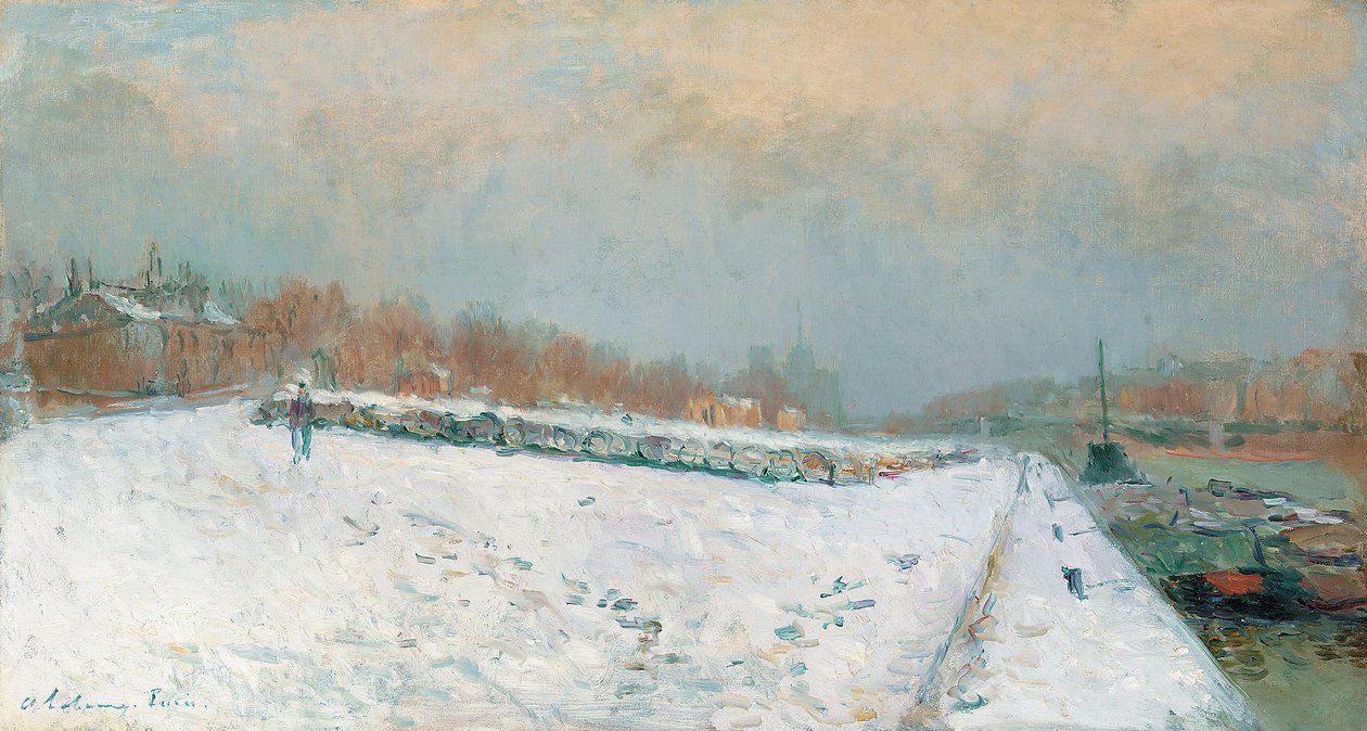 Port de Bercy, Winter (olje på lerret) av Albert Charles Lebourg