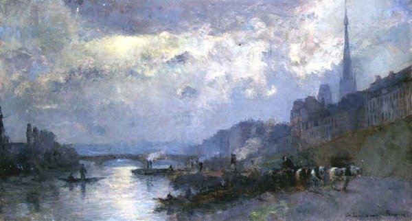 Seinen i Rouen (olje på lerret) av Albert Charles Lebourg