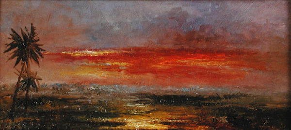 En tropisk solnedgang (olje på papir) av Albert (after) Goodwin