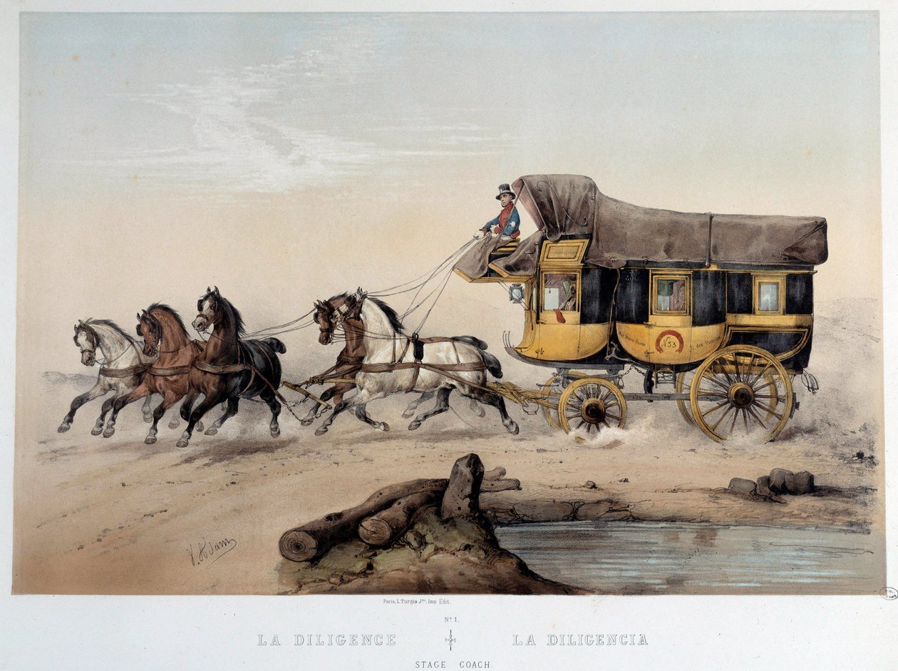 La diligence”” Litografi av Albert Adam (1833-?) 1870 Paris, Musee Carnavalet av Albert Adam