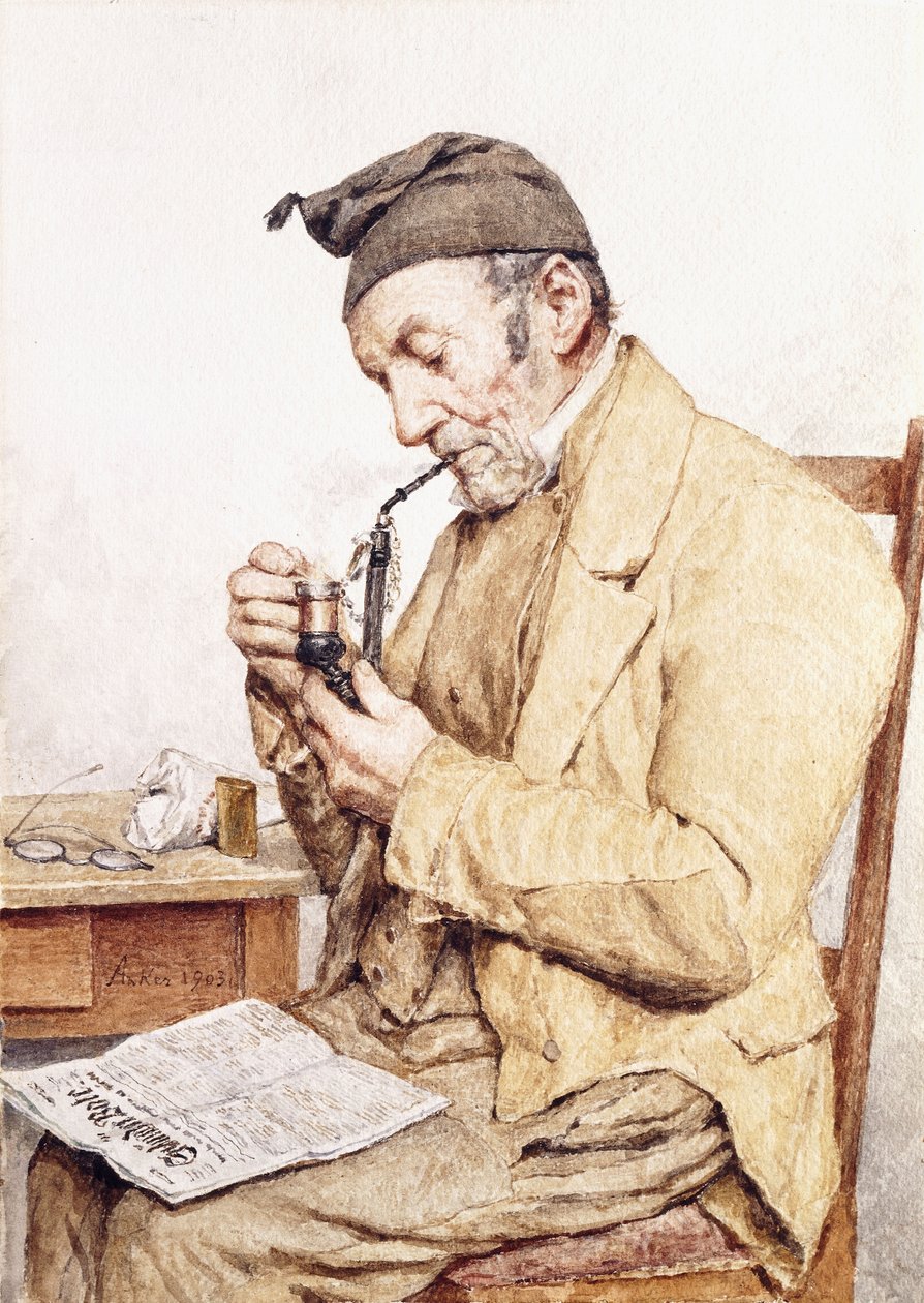 Bestefar med rør, 1903 av Albert Anker
