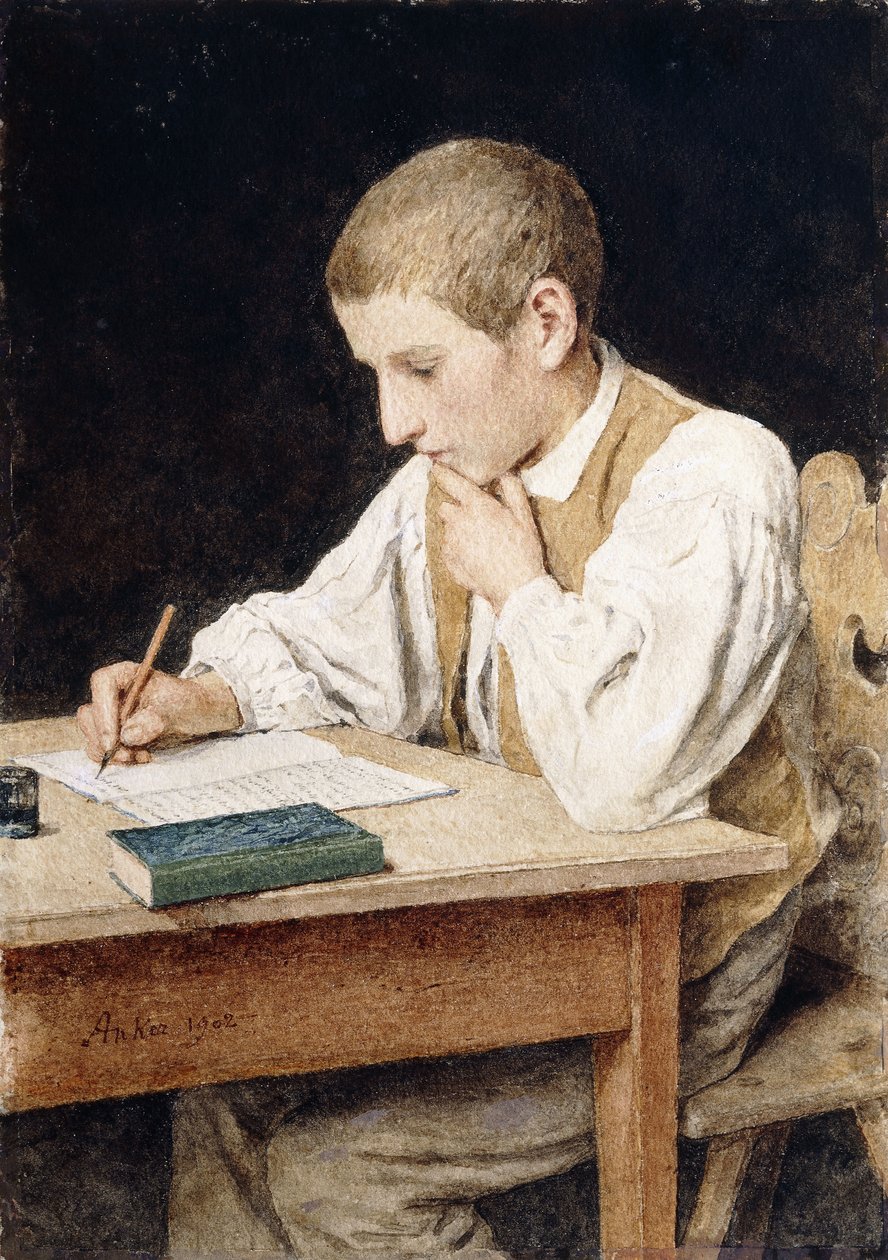 Skrivende gutt, 1902 av Albert Anker