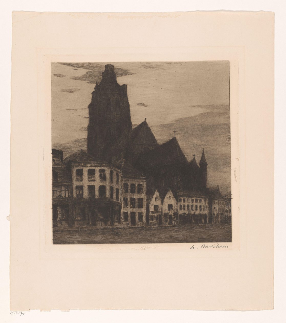 Utsikt over Saint Walburga-kirken i Oudenaarde av Albert Baertsoen (signed by artist)