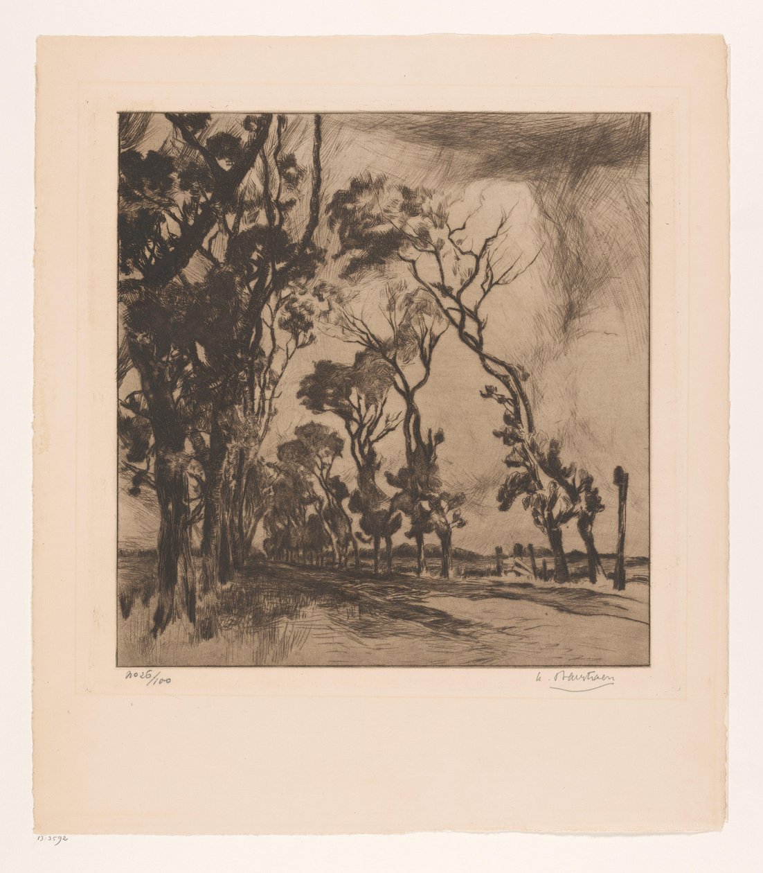 Landskap med allé mot Oostende av Albert Baertsoen (signed by artist)