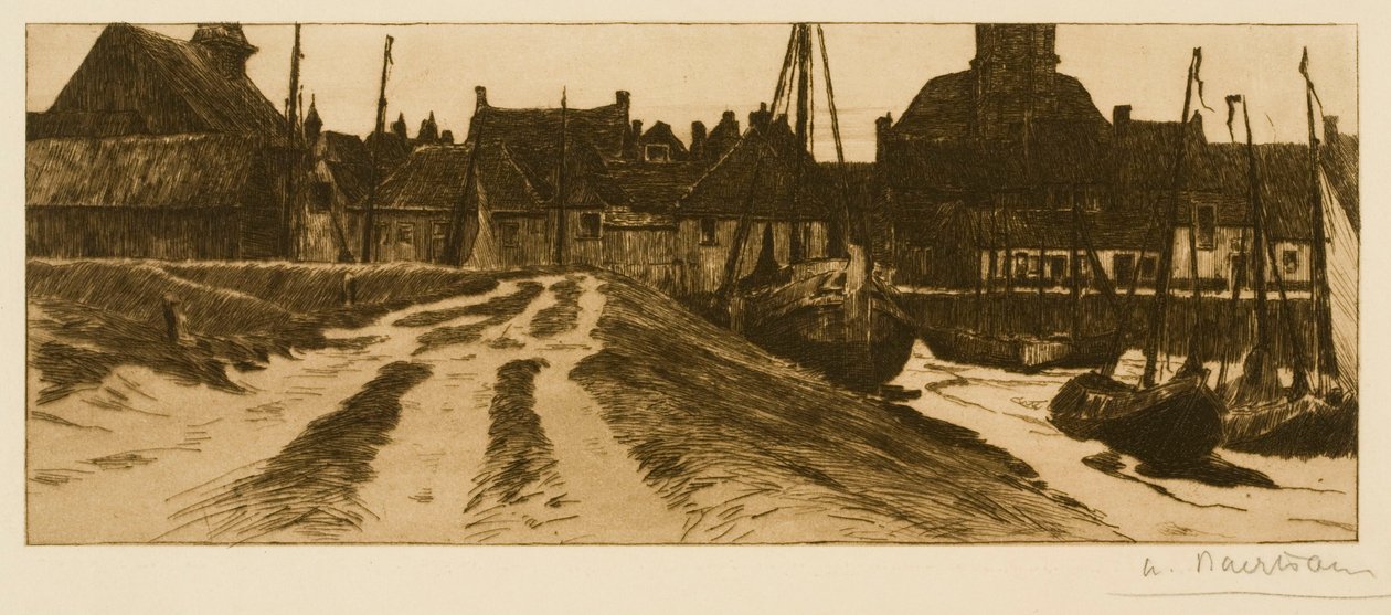Den lille havnen i Terneuzen om kvelden av Albert Baertsoen