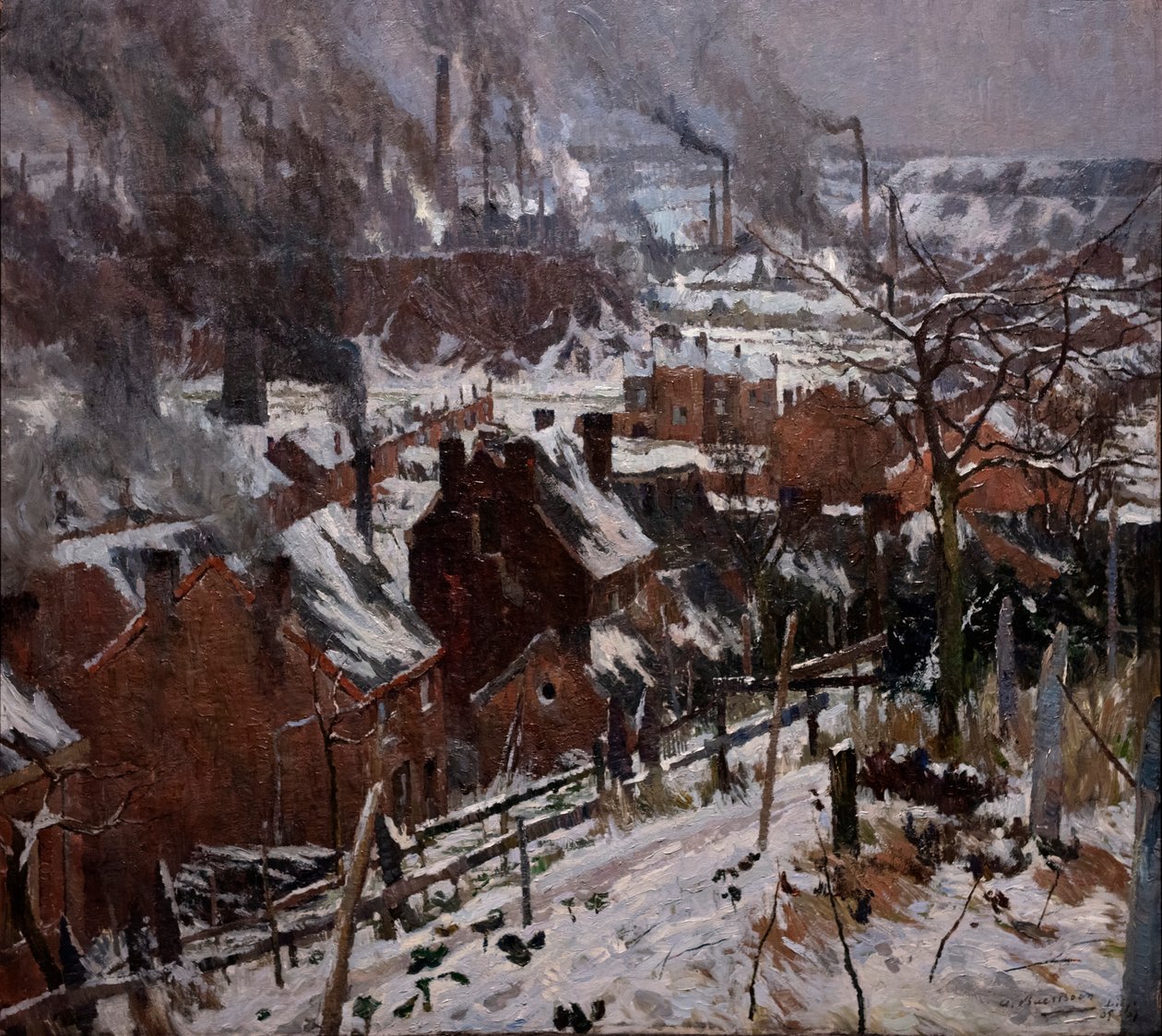 Industrielt landskap under snøen av Albert Baertsoen
