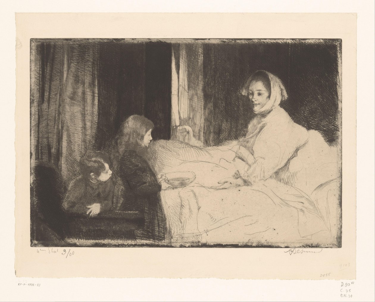 Barn ved morens seng av Albert Besnard (signed by artist)