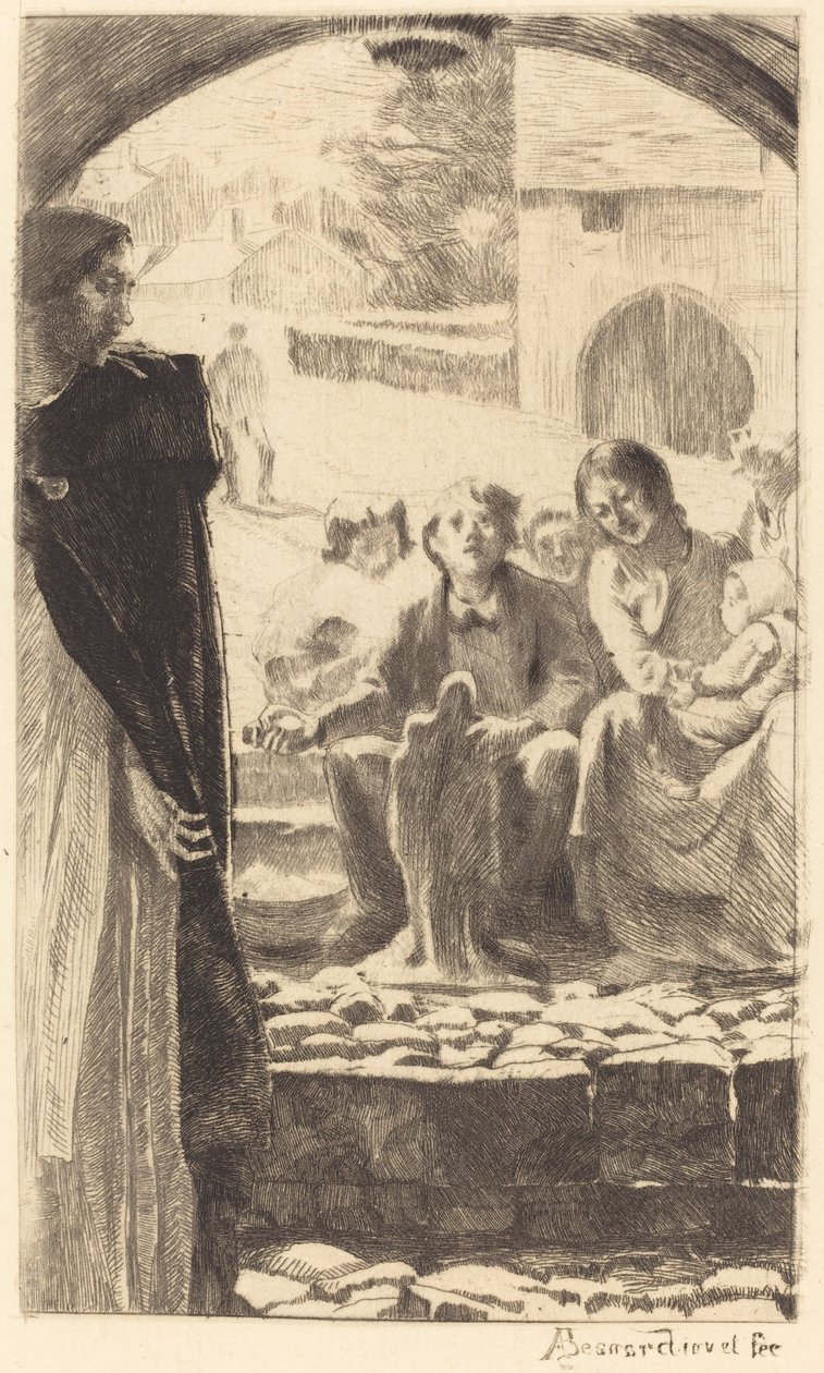 Pierre kopierer jomfruen fra portalen til kirken Marly av Albert Besnard