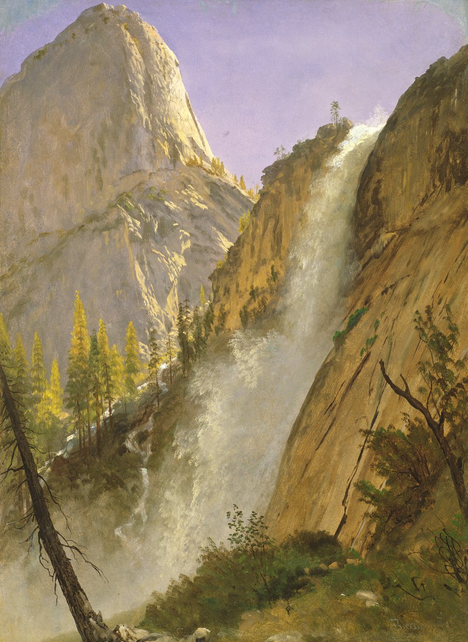 Liberty Cap, Yosemite Valley, 1873 (olje på papir lagt ned om bord) av Albert Bierstadt