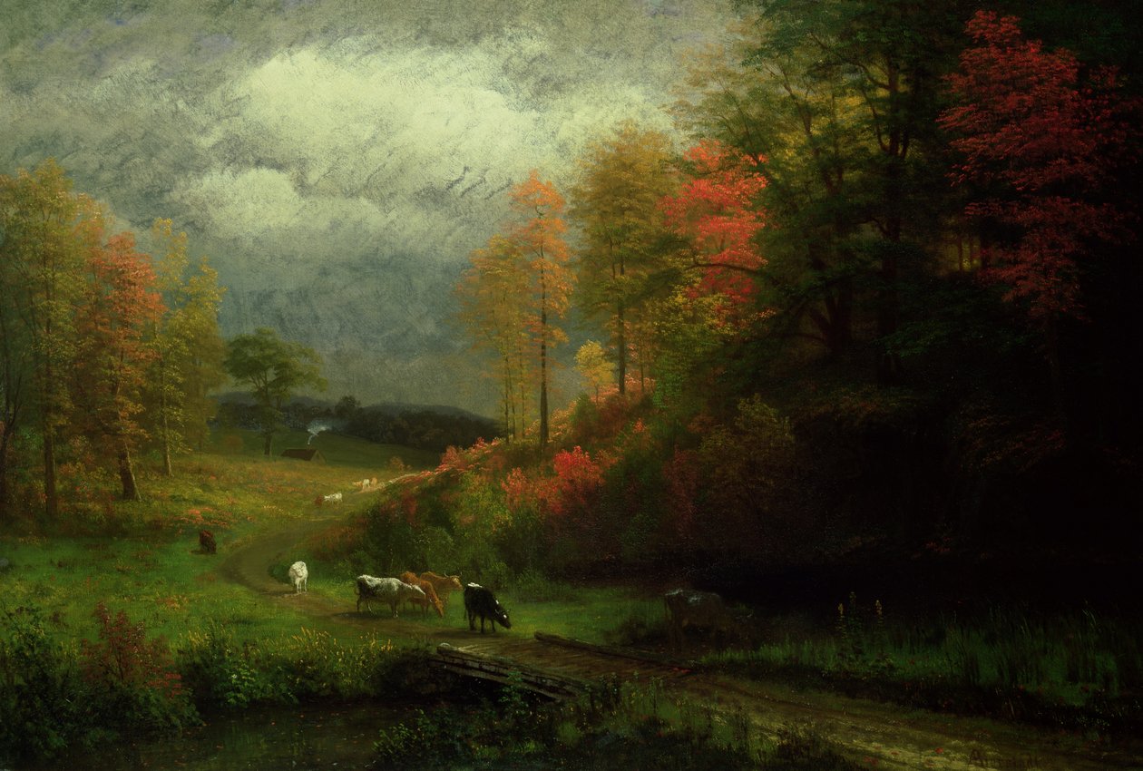 Regnværsdag i høst, Massachusetts, 1857 av Albert Bierstadt