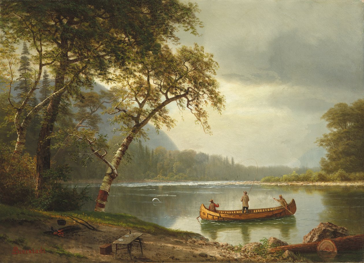Laksefiske på Caspapediac-elven av Albert Bierstadt