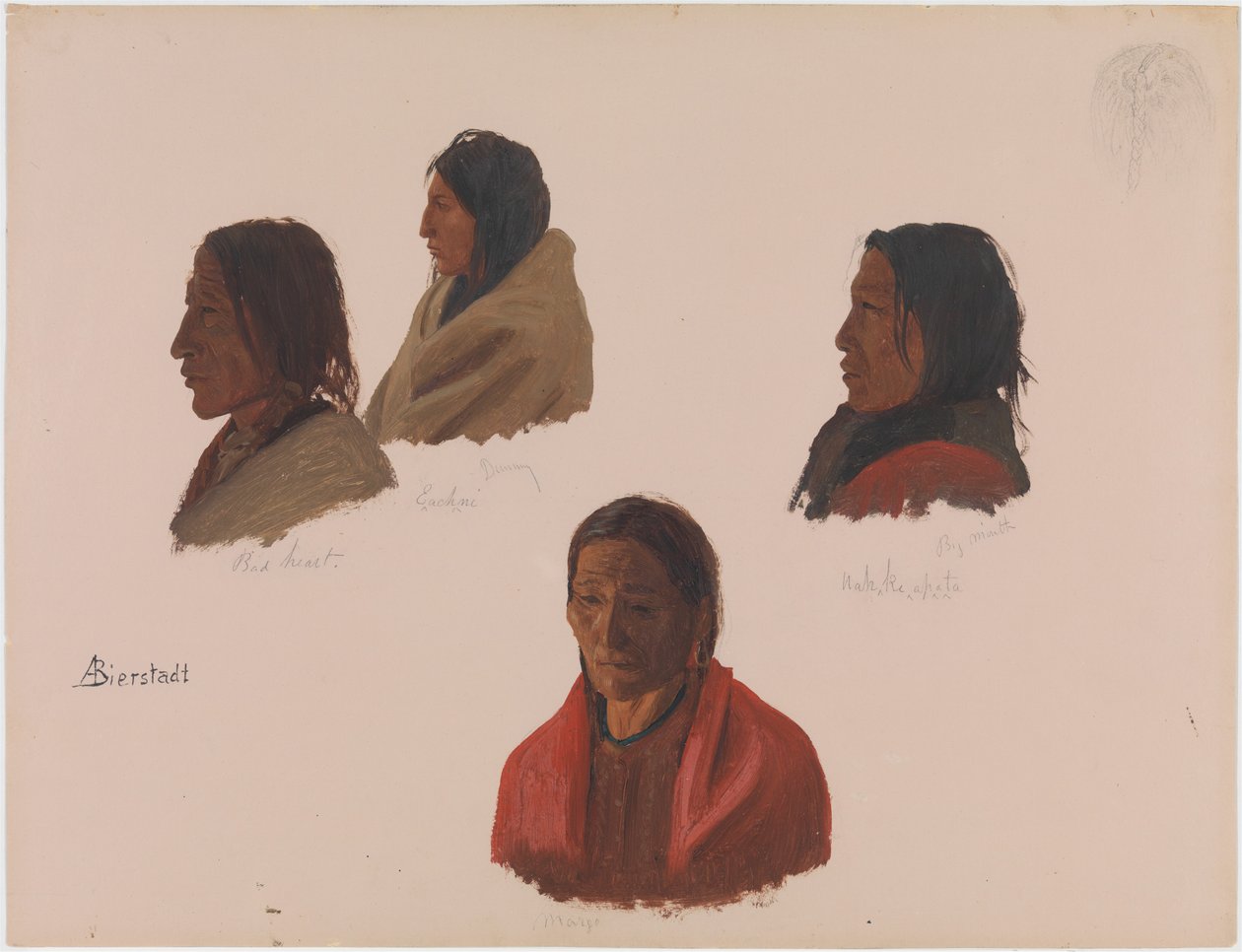 Studier av indianerledere utført i Fort Laramie av Albert Bierstadt