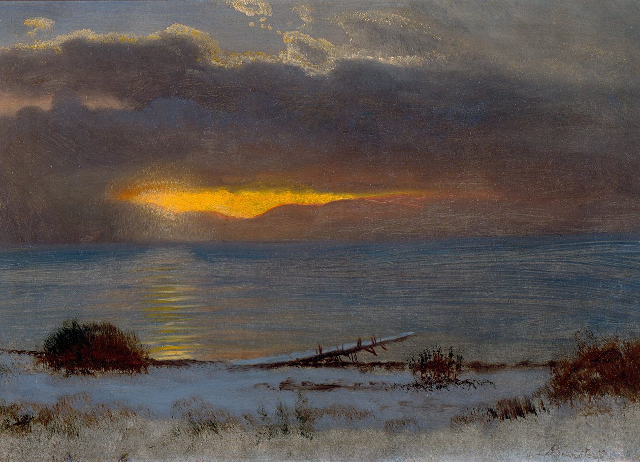 Soloppgang ved Lake Tahoe, California, 1872 (olje på papir) av Albert Bierstadt