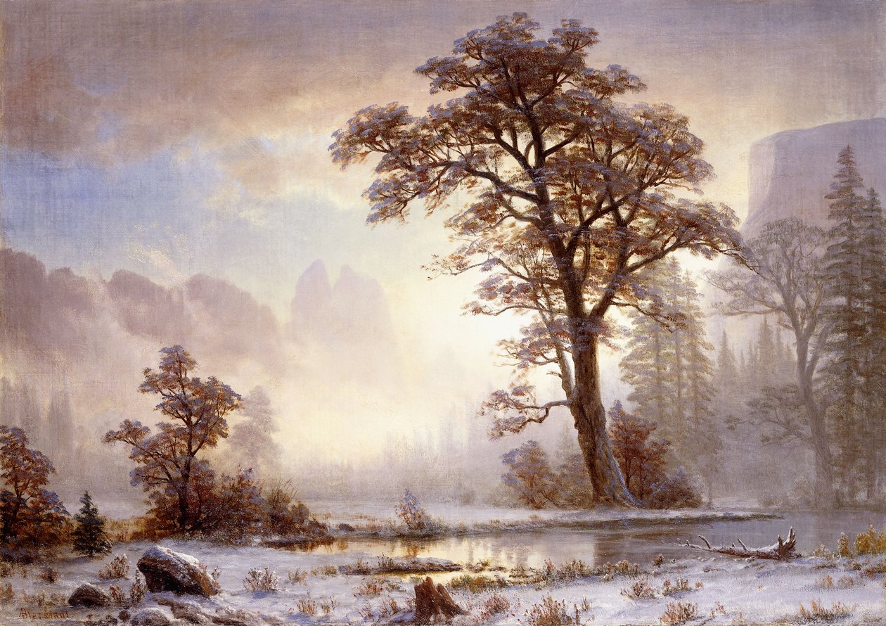 Valley of the Yosemite -Snøfall, av Albert Bierstadt