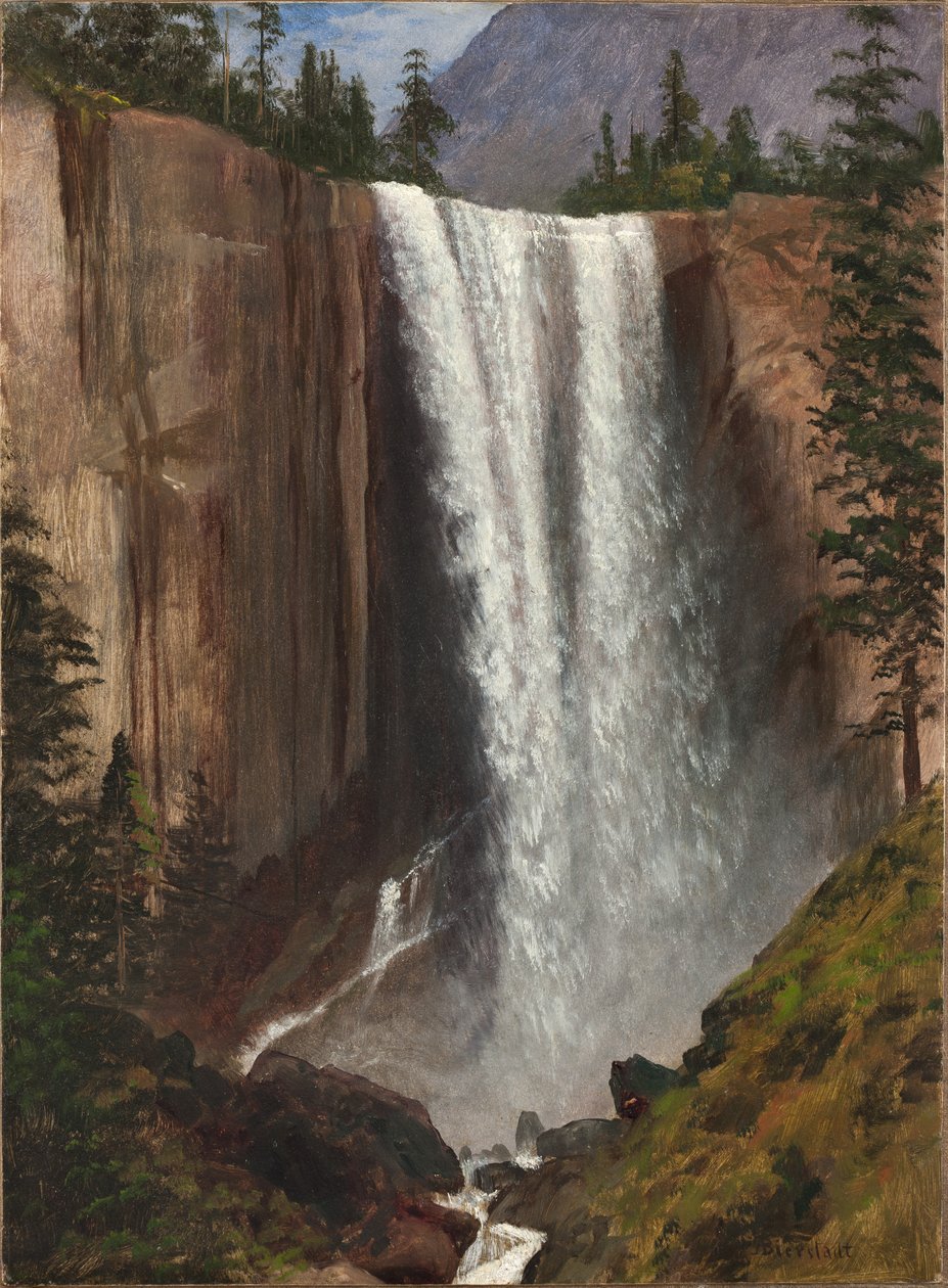 Vernal Falls, 1863 (olje på papir, montert på lerret) av Albert Bierstadt
