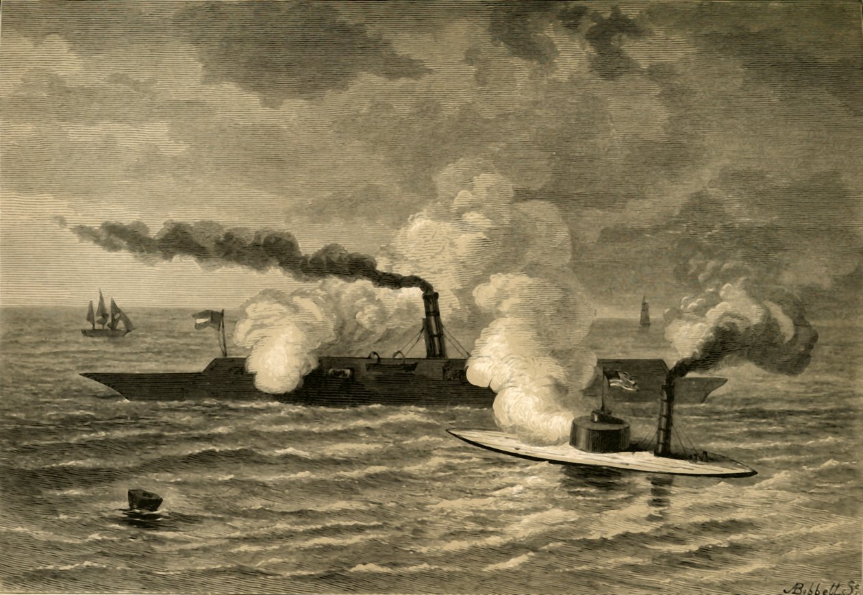 Angrep av monitoren på Merrimack, 1878. av Albert Bobbett