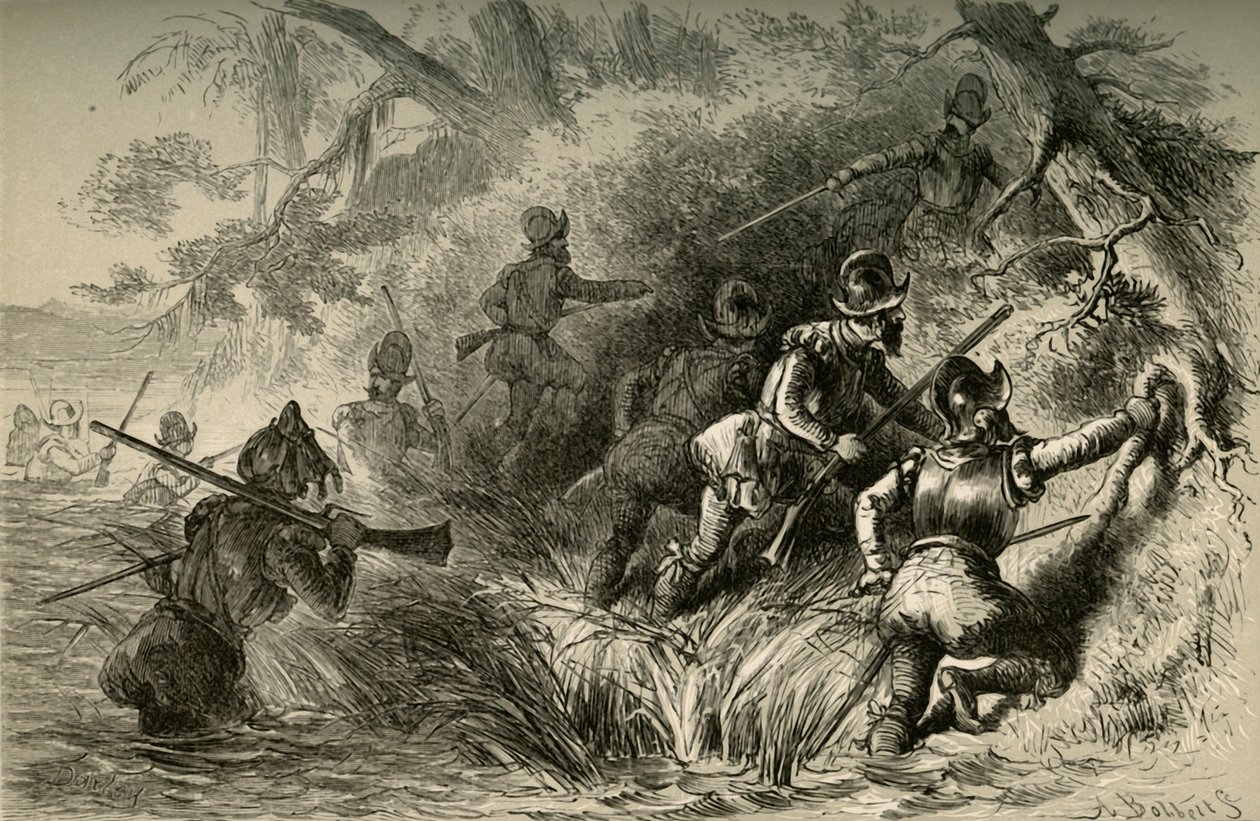 Franskmenn fortsetter å angripe det spanske fortet på St. Johns, 1877. av Albert Bobbett