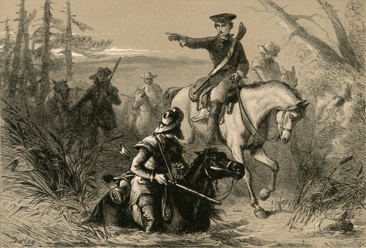 Major Washington på sitt oppdrag til den franske sjefen, 1877. av Albert Bobbett