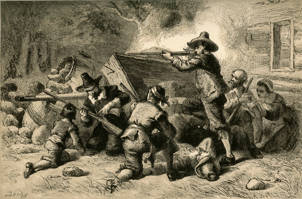 Virginians forsvarer seg mot indianere, 1877. av Albert Bobbett