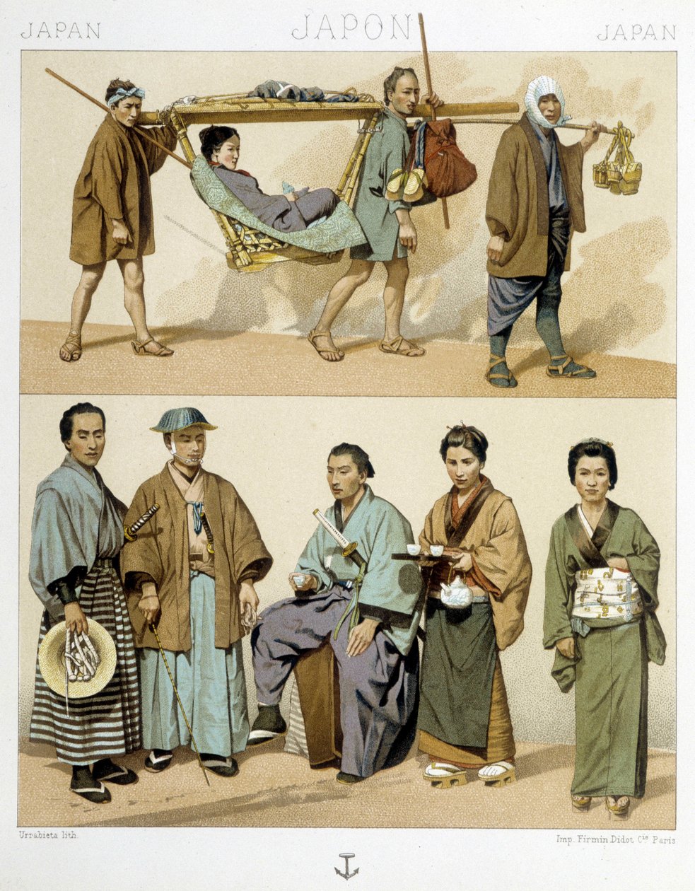 Kostymer og transport i Japan av Albert Charles August Racinet