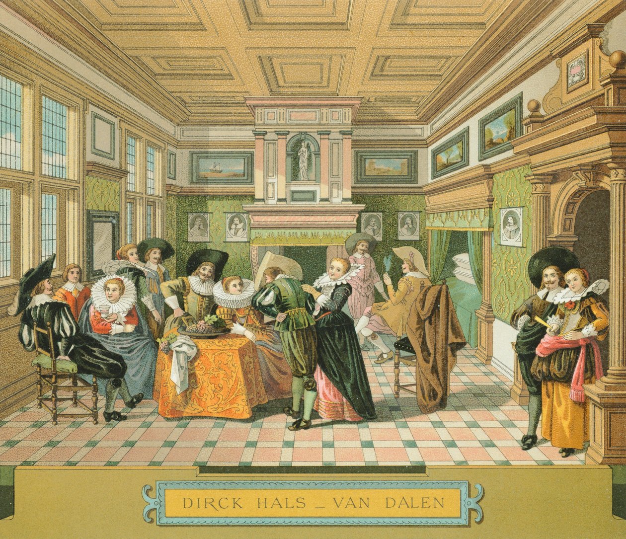Interiør av nederlandsk noble bolig på 1600-tallet, illustrasjon fra The Complete Costume History av Racinet Auguste av Albert Charles August Racinet