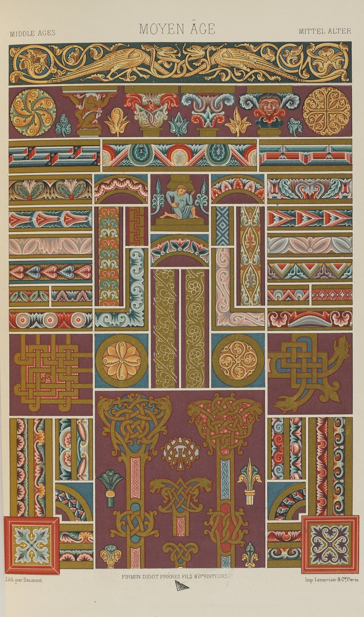 Middelalder, plate 40 fra Polychromatic Ornament: One Hundred Plates in Gold, Silver and Colours, 1873 av Albert Charles August Racinet