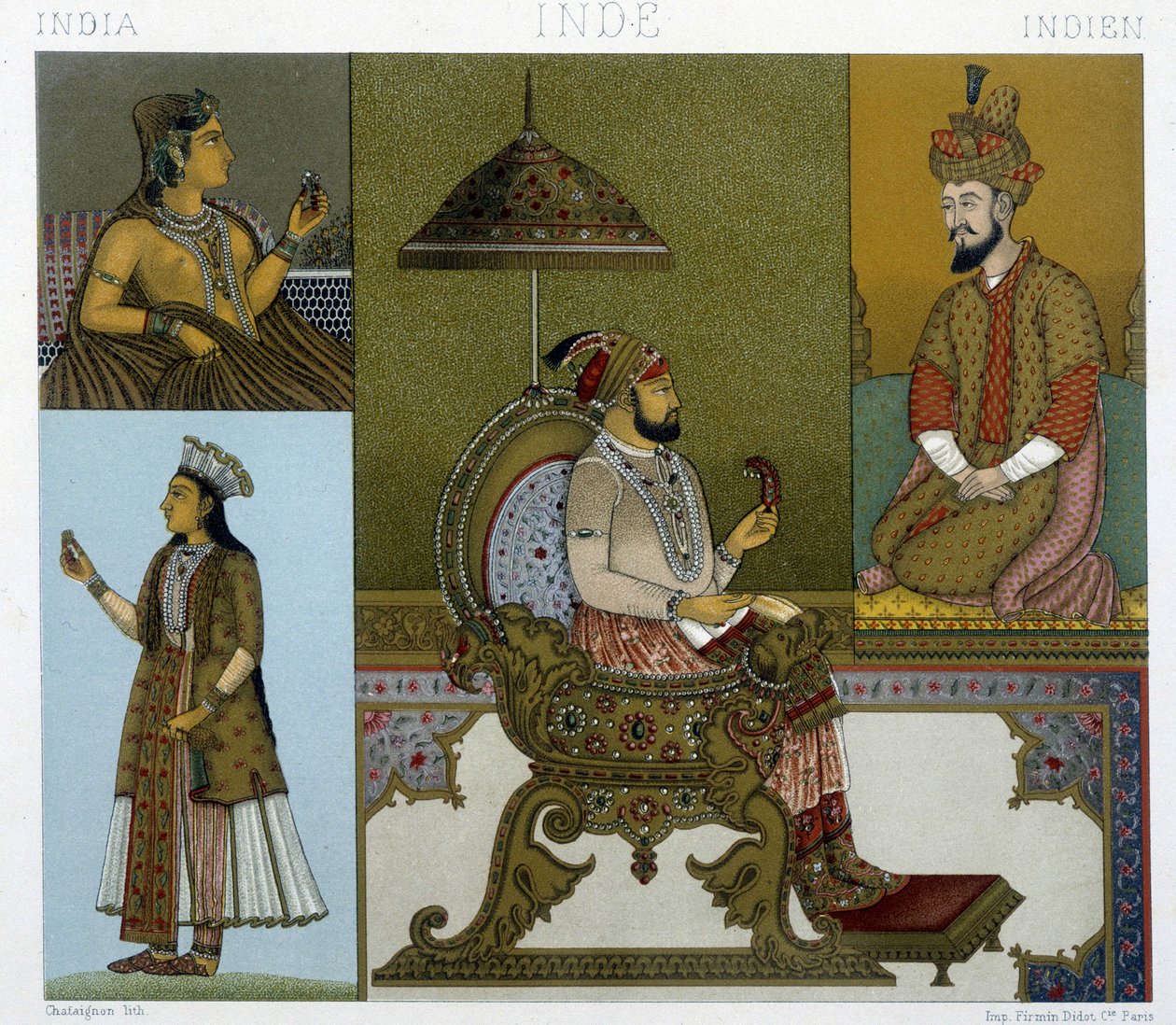 Mongolske kostymer, gravering av Racinet av Albert Charles August Racinet