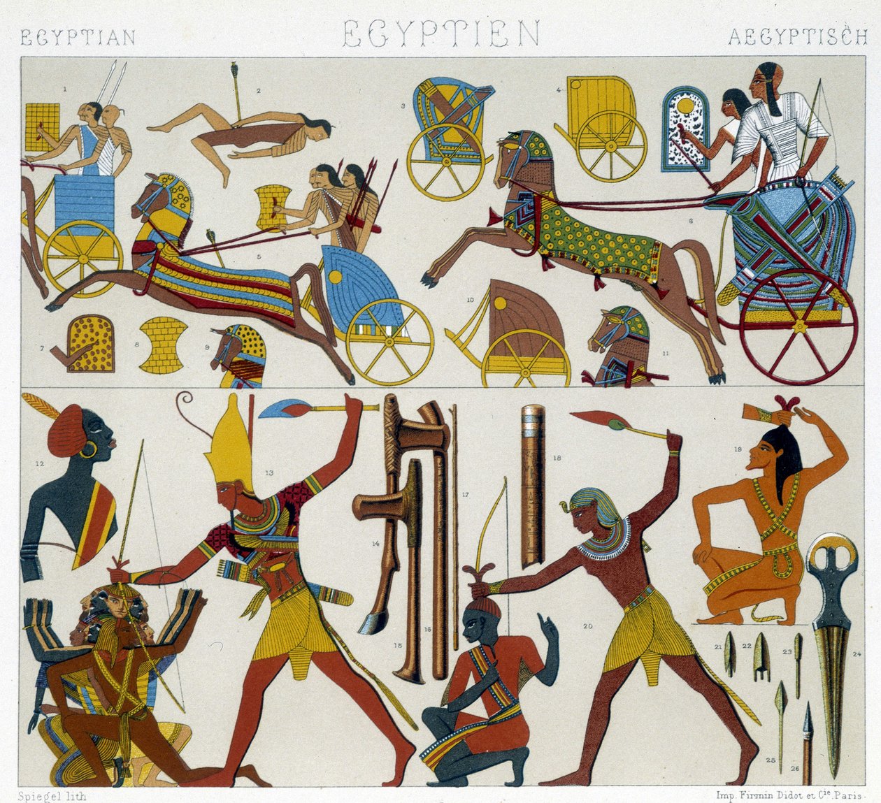 Reproduksjon av egyptiske fresker - i "" Den historiske drakten"" av Racinet av Albert Charles August Racinet
