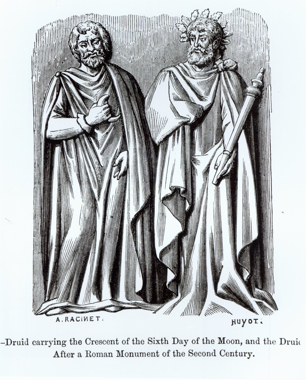 To druider, en som bærer halvmånen til den sjette månedagen, etter et romersk monument fra det andre århundre, illustrasjon fra vitenskap og litteratur i middelalderen og renessansen, skrevet av Albert Charles August Racinet