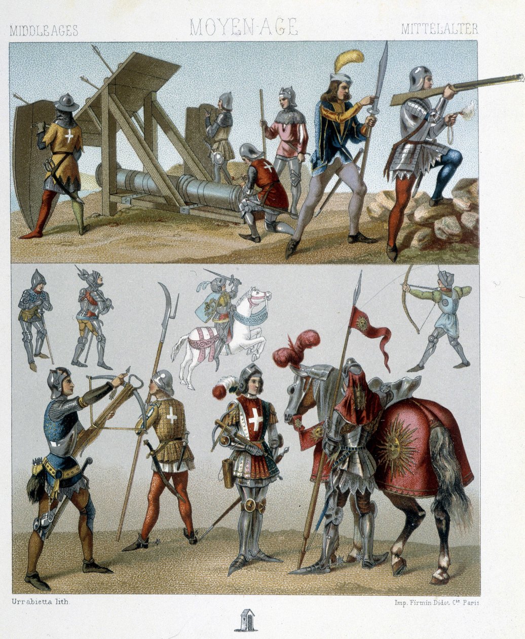 Krigere på 1400-tallet - i "" Den historiske drakten"" av Racinet av Albert Charles August Racinet