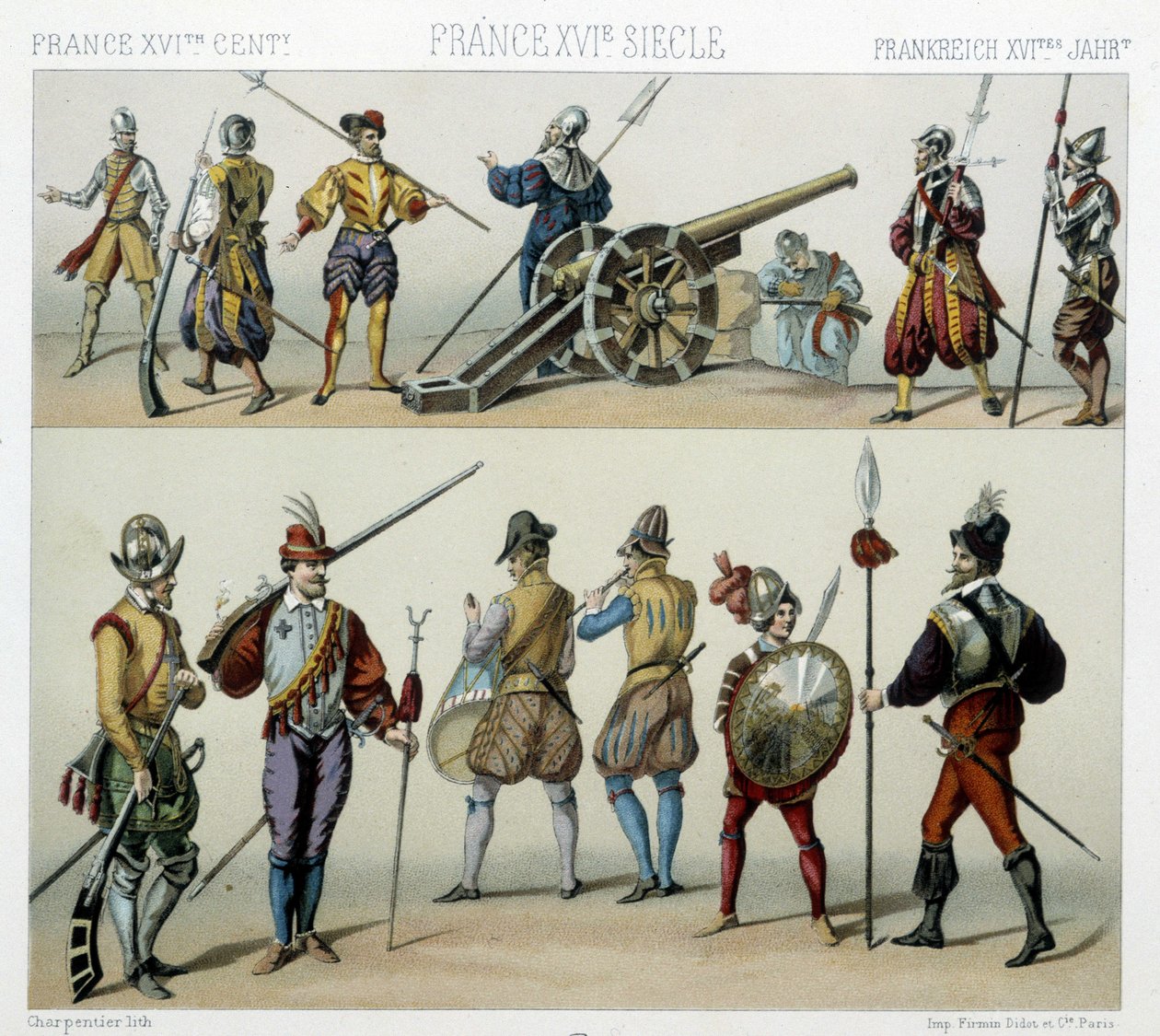 Krigere på 1500-tallet - i "" Den historiske drakten"" av Racinet av Albert Charles August Racinet