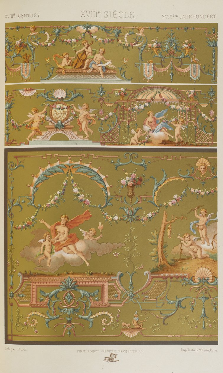 XVIII Century, plate 91 fra 'Polychromatic Ornament: One Hundred Plates in Gold, Silver and Colours' av Albert Charles August Racinet