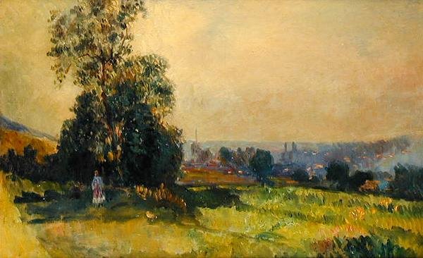 En ung jente i et landskap (olje på lerret) av Albert Charles Lebourg