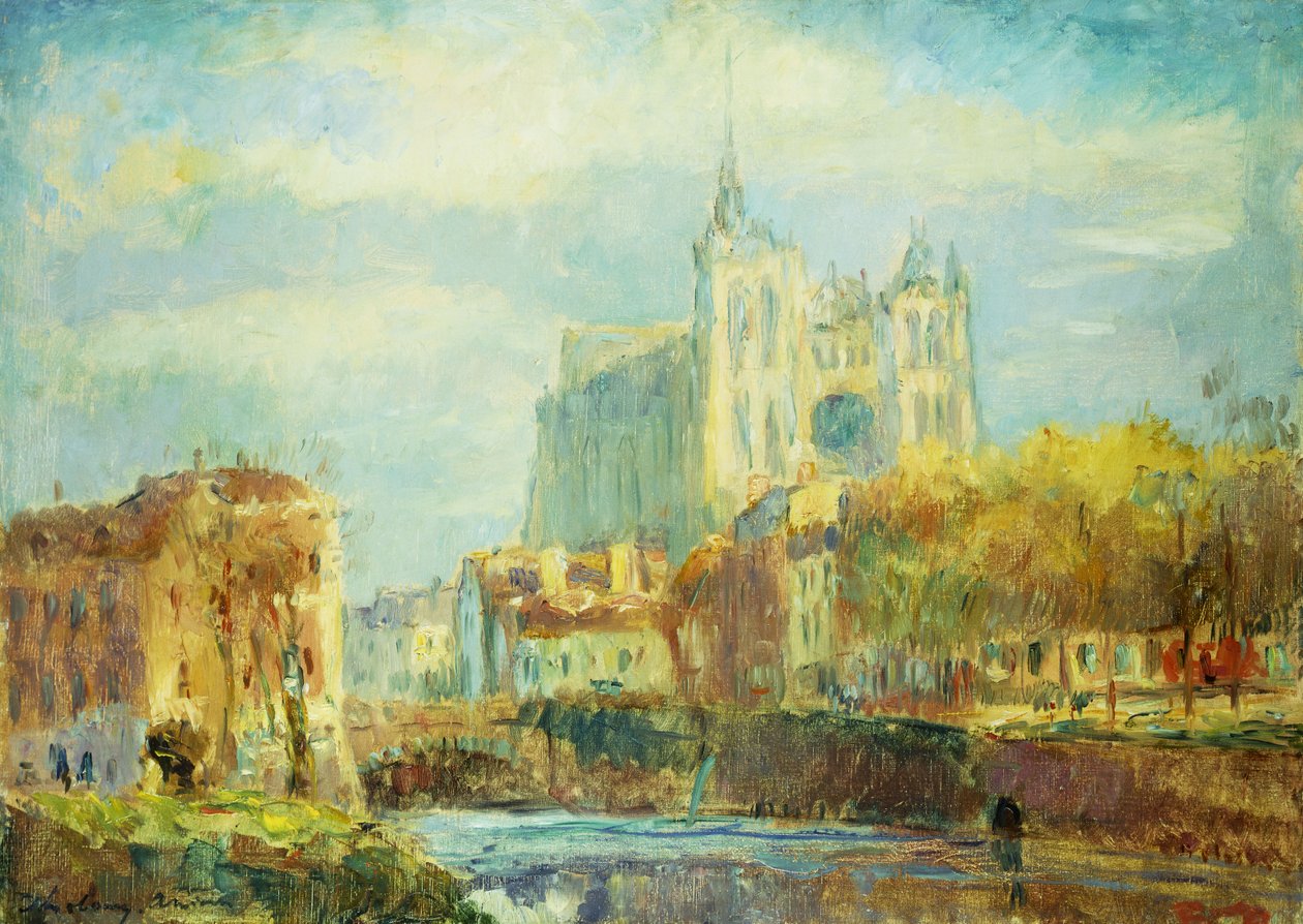 Amiens katedral i høstsol; Amiens Cathedral: Autumn Sun Effect, 1910 av Albert Charles Lebourg
