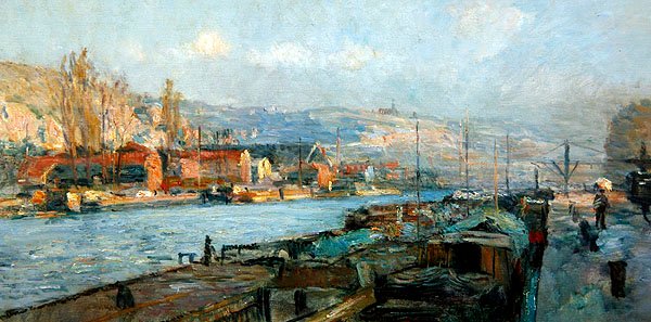 Ile Lacroix og Cote Sainte-Catherine, Rouen, om kvelden av Albert Charles Lebourg