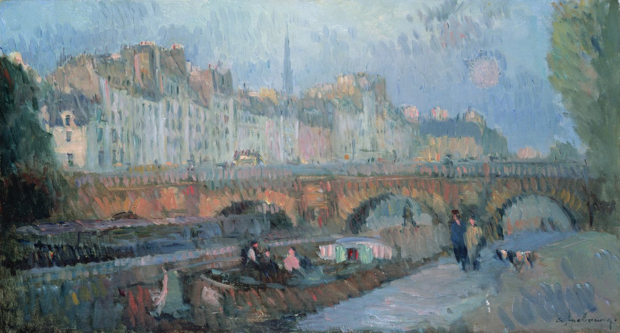 Pont Neuf og Quai de la Monnaie, Paris av Albert Charles Lebourg